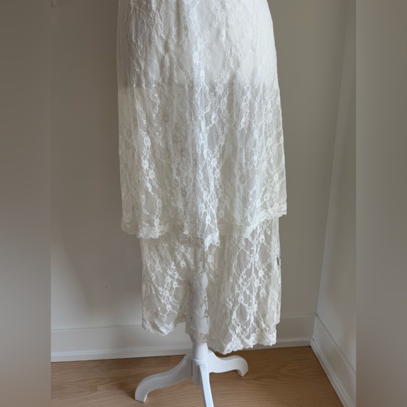 POL Sheer Lace Layering Slip Dress Spaghetti Straps Tiered Skirt - Picture 3 of 15